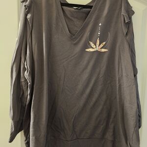 Torrid Charcoal V-Neck Sweatshirt with Floral Accent